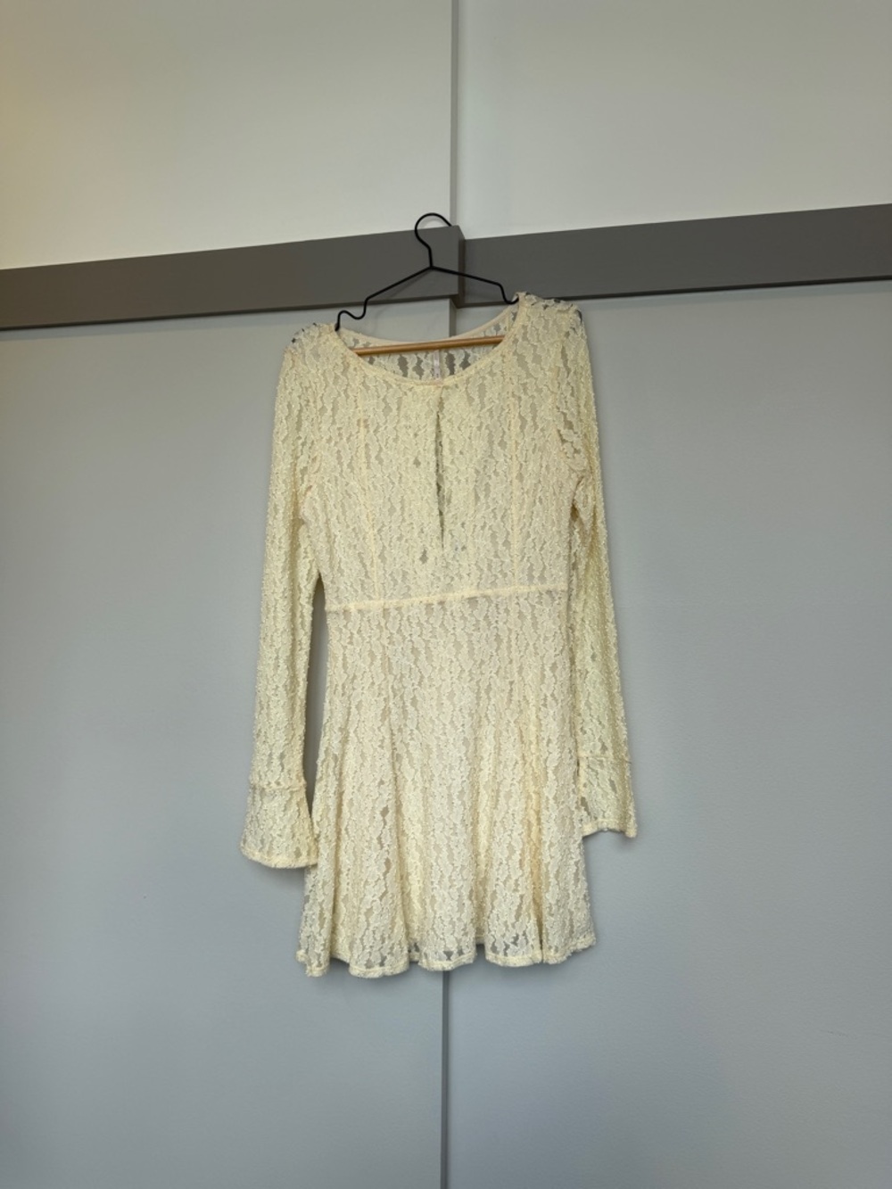 Free People Cream Lace Mini Dress Boho Romantic Size M - Picture 4 of 15